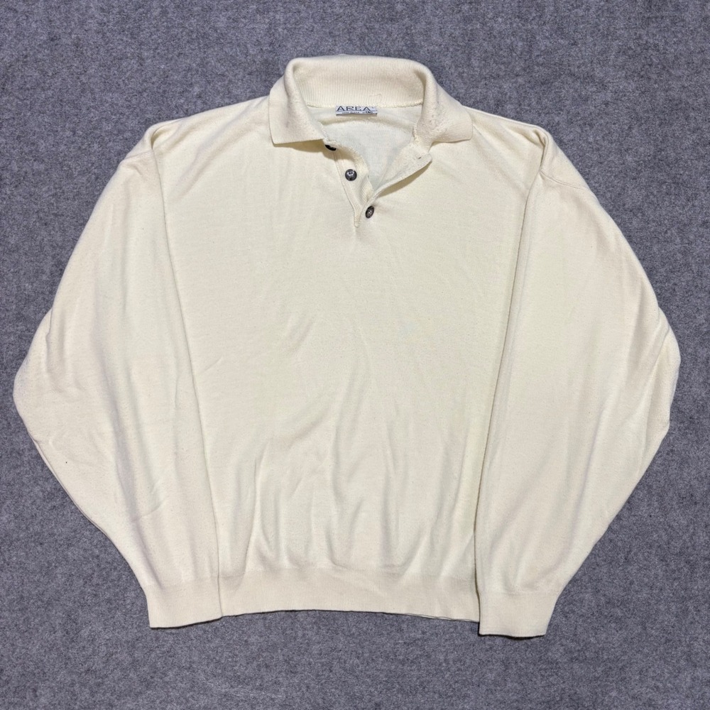 Vintage Area by Tag Mens Large Cream Long Sleeve Polo Sweater Made in USA Knit